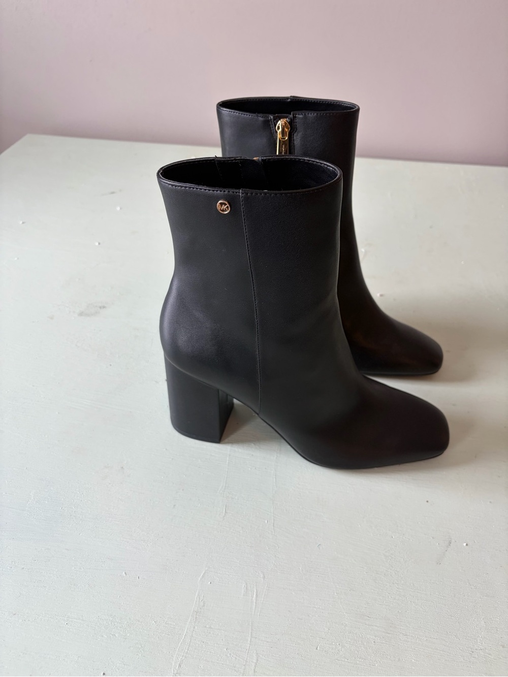 Michael Kors Black Leather Mid Heel Ankle Booties
